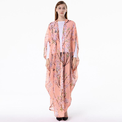 

Women Kimono Cardigan Floral Print Beach Boho Outerwear Summer Loose Bikini Cover Up BlackOrangeWhite