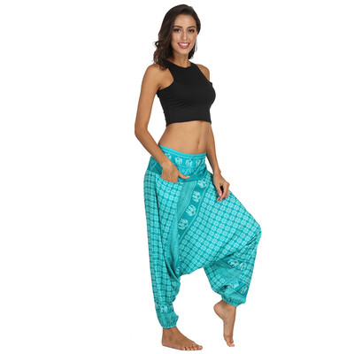 

Tailored Women Casual Print Pants Wide Leg Pants Loose Pocket Button Harem Pants