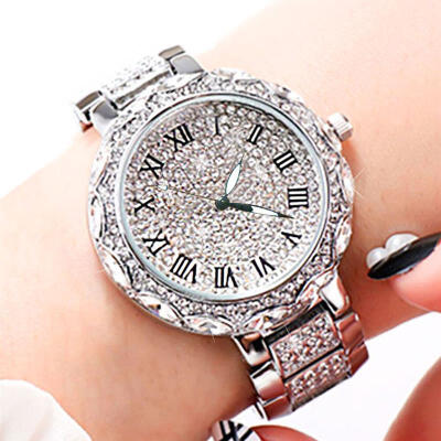 

Women Luxury Diamond Watches Roman Number Stainless Steel Quartz Wristwatch Female Ladies Elegant Watch Rose Gold Reloj Mujer