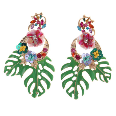 

New Arrival Enamel Leaf Earrings For Women Cute Flowers Statement Big Earrings Jewelry Wholesale