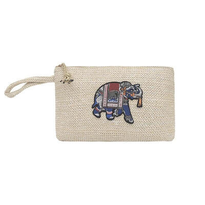 

Cute Wristlet Clutch Beach Women Daily Makeup Bags Straw Zipper Wallet