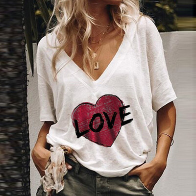 

Starmoon Fashion Women Casual V-Neck Solid Love Short Sleeve Tee Tops