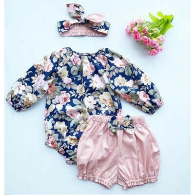 

Newborn Baby Girl Floral Romper Tops Short Pants Headband Outfits Clothes 0-24M