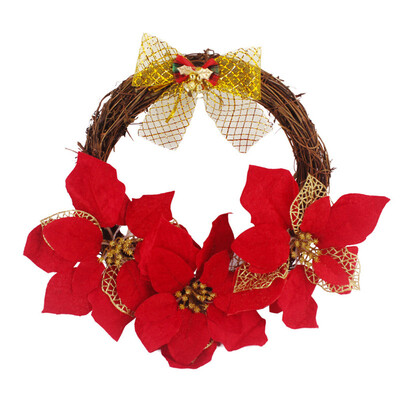 

Tailored 30cm Simulation Rattan Red Flower Bow Hanging Wreath Christmas Decoration Party