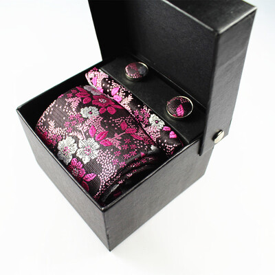 

Customized new tie four-piece high-grade polyester silk yarn-dyed jacquard cashew flower tie set