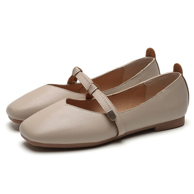 

339 Korean sweet party shoes shallow mouth flat square head super soft leather bow casual shoes