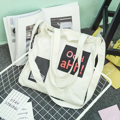 

Casual Women Girls Canvas Shoulder Bag Letter Print Contrast Color Large Capacity Totes Crossbody Bag Schoolbag