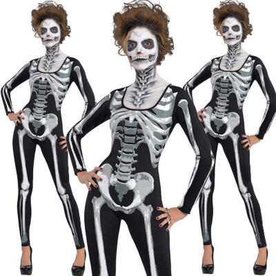 

Women Halloween Skeleton Jumpsuit Cosplay Costumes Skinny Skull Bodysuits