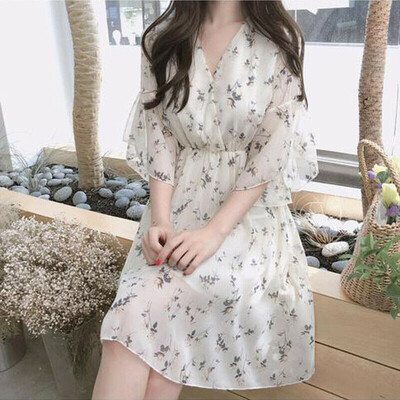 

Women V-Neck Boho Chiffon Party Evening Beach Short Dress Sundress Summer