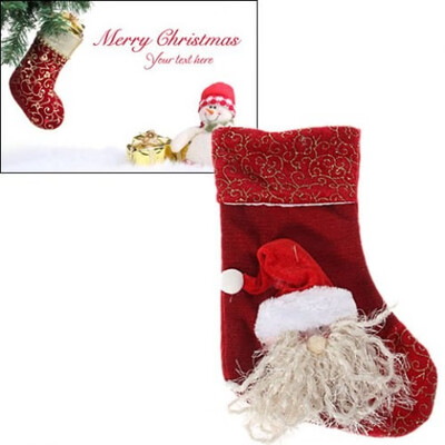 

Middle Plush Christmas Santa Claus Head with Yellow Pattern Red Christmas Sock