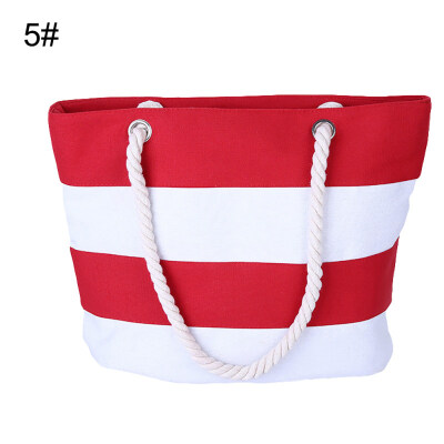 

Color Block Wide Stripe Shopping Bag Women Rope Handle Tote Shoulder Handbag