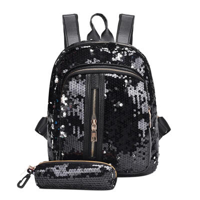 

2pcsSet Women Girls Gorgeous Sequin Backpack Party Shoulder Pencil Handbag