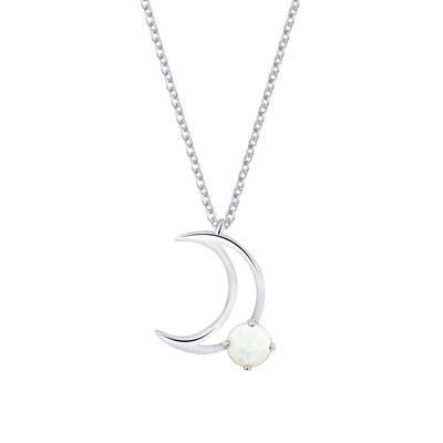 

Simple Curved Crescent Moon Necklace Clean White Opal Stone Chain Link Bohemian Collar Jewelry Christmas Gift Bijoux Femme