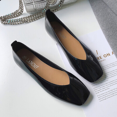 

Bean Shoes Womens Spring Square Head with One Foot on Flat Bottom Leisure Shoes