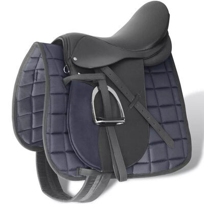 

Horse Riding Saddle Set 175" Real Leather Black 71" 5-in-1