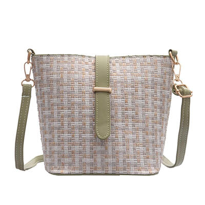 

Woven Flap Bags Women Summer Shoulder Messenger PU Leather Zip Small Bag
