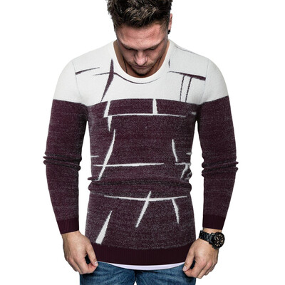 

Toponeto Men New Autumn Winter Splicing Casual Long Sleeve Knitting Sweaters Tops Blouse