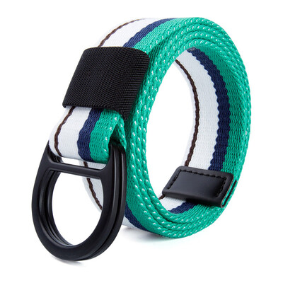 

Trend new stripe color Unisex belt Double ring buckle canvas Men belt fashion casual youth student belt