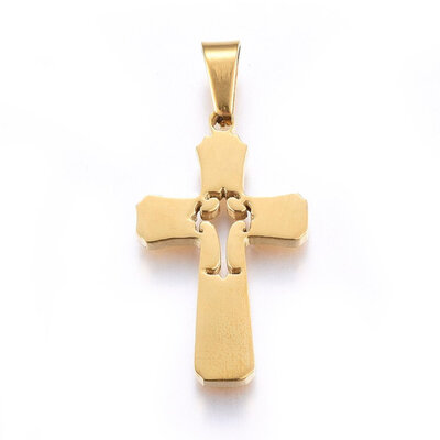 

304 Stainless Steel Pendants with Hollow Cross Golden 28x17x22mm Hole 8x4mm