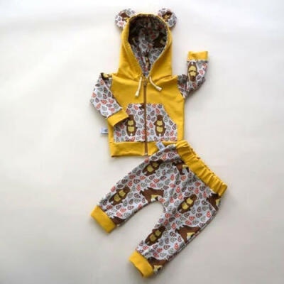 

US Newborn Baby Girl Boy Winter Clothes Bear Zipper Coat TopsLong Pants Outfits