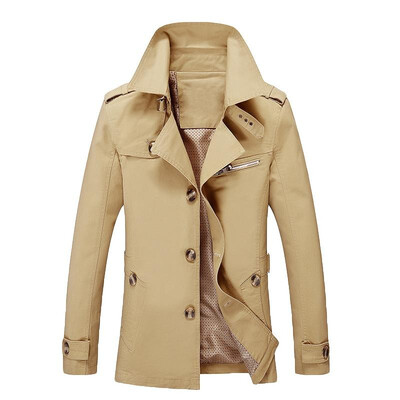 

Fashion Men Trench Coats Autumn Windbreaker Single Breasted Buttons Front Vintage Jacket Casual Tops Outwear