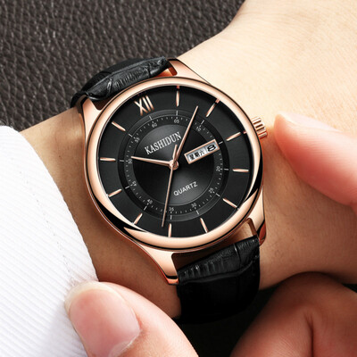 

Authentic Caseton fashion business double calendar belt quartz watch fine steel mens watch waterproof student watches men