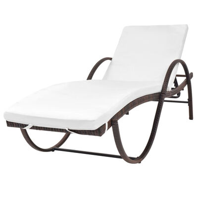 

Sun Lounger with Cushion Poly Rattan Brown