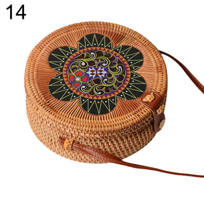 

Mini Round Flower Rattan Weave Single Shoulder Women Crossbody Bag Messenger