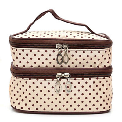 

Double Layer Large Capacity Cosmetic Bag Woman Dots Travel Makeup Organiser Bag