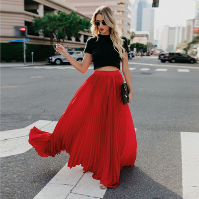 

Roseonmyhand Womens Fashion High Waist Fold Soild Vintage Loose Beach Wrap Maxi Long Skirt