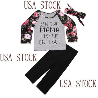 

USA Toddler Kids Baby Girls Outfit Floral Tops T-shirt PaI90s Hairband Clothes