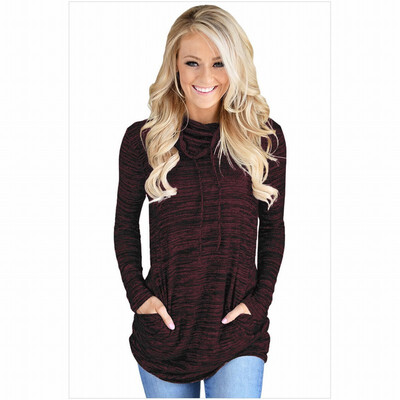 

Daily sports high collar long sleeve neckline strap pocket pullover casual sweatshirt womens