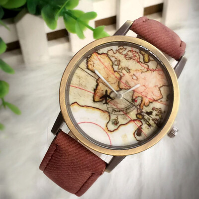

Explosion models rotating small aircraft second hand chart plate bronze case denim canvas strap men&women watch