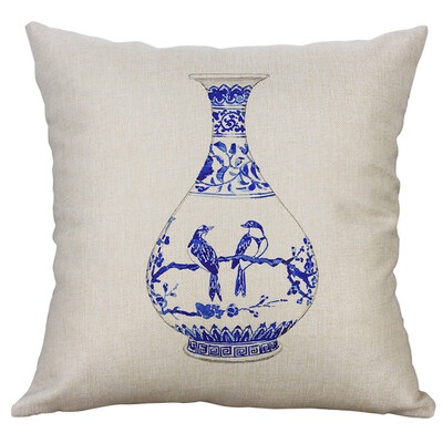 

Siaonvr Chinese Style Blue&White Vase Chair Cushion Pillowcase Cotton Linen