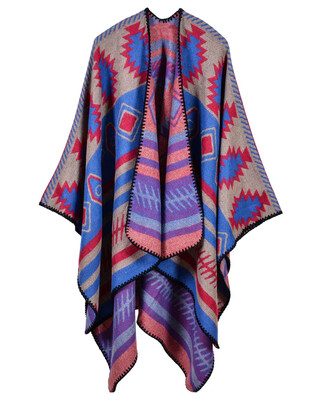 

Women Poncho Scarf Cardigan Sweater Geometrical Print Warm Cape Shawl Long Scarves Pashmina Outwear