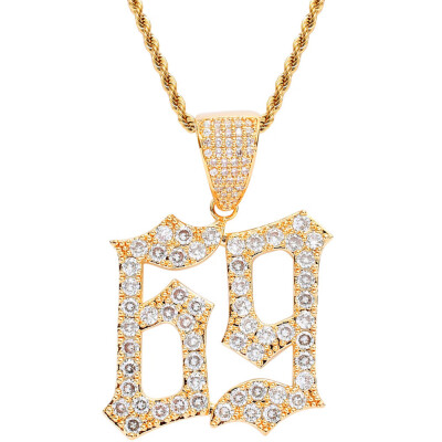 

Cool Hip Hop Jewelry Micro-inlaid Zircon Number 69 Pendant Necklace Punk