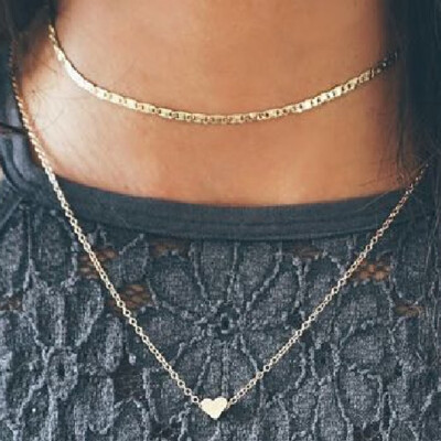 

Europe&the United States cross-border jewelry simple tide womens street shoots decorated copper heart multi-layer clavicle necklace