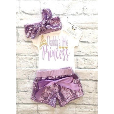 

Newborn Baby Girls Daddy&39s Princess Romper Sequins Shorts Pants Outfits Set