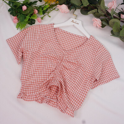 

Women Casual Shirts Summer V-Neck Plaid Shirts Female Fashion Tops