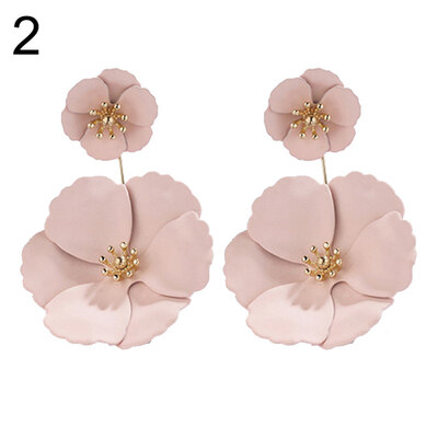 

Fashion Women Dual Layer FabricFlower Dangle Ear Stud Earrings Jewelry Decor