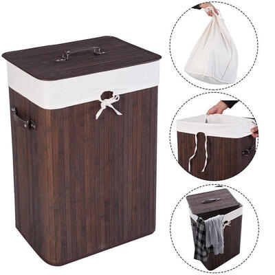 

Rectangle Bamboo Laundry Hamper Washing Basket Cloth Bin Storage Lid Brown