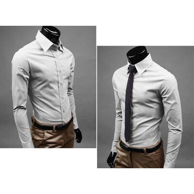 

NEW Mens Casual Formal Shirt Long Sleeve Slim Fit Dress Shirts Tops Blouse