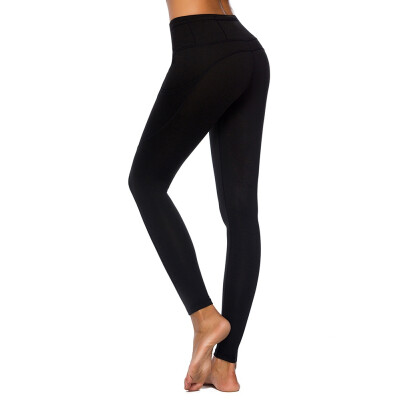 

Brand New Multi-pocket high waist slimming yoga pants black W11S breathable material