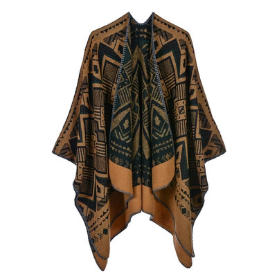 

Vintage Women Winter Poncho Geometric Print Scarf Thick Warm Shawl Pashmina Casual Cardigan Outerwear