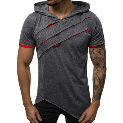 

Toponeto Mens Summer Casual Patchwork Slim Short Sleeve Hooded T Shirt Top Blouse