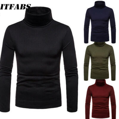 

Men BASIC TOP Long Sleeve Pullover High Neck Turtleneck Stretch Slim T Shirt Tee
