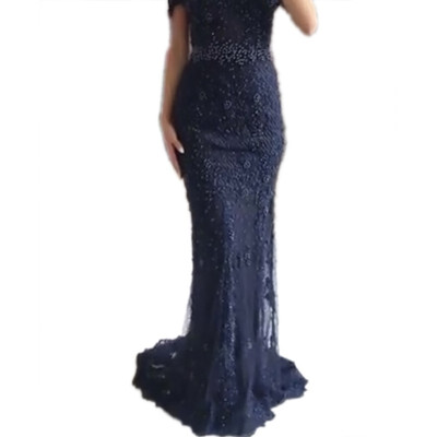 

Pink Sexy Elegant Evening Dresses 2018 Lace Pears Diamond Mermaid Formal Evening Dress Real Photo