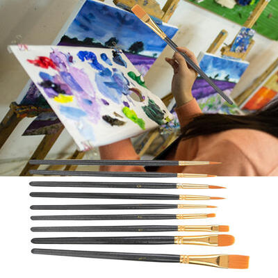 

Greensen 10Pcs Pearl Black Rod Wooden Handle Nylon Hair Watercolor Brush Set
