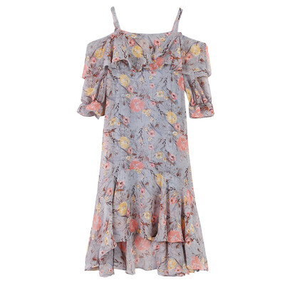 

Womens Floral Printed Strap High Waist A-Line Dress