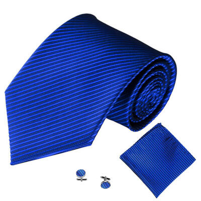 

Solid Color Stripe Jacquard Business Men Necktie Handkerchief Cuff Links Set